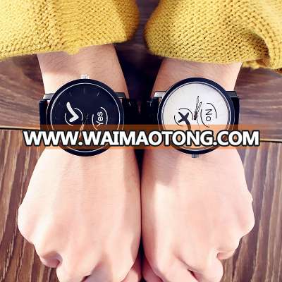 Trendy Yes No Simple Big Dial Boy and Girl Students Couple Watch Harajuku Style Vintage Quartz Women White Black Watches