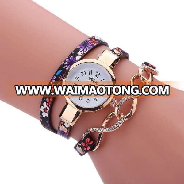 Luxury Fashion Leather Band Rhinestone Quartz Ladies women silver chain wrist watch